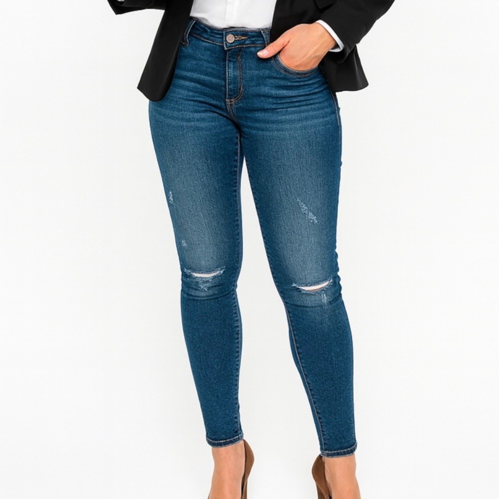 Madewell 9 High Rise Skinny Jeans Distressed Ripped Frayed Hem Blue Wash 26T